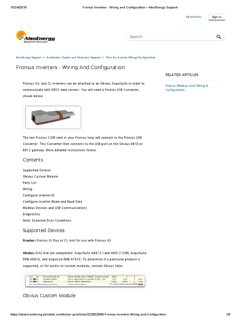 Fronius Inverters Wiring and Configuration AlsoEnergy Support