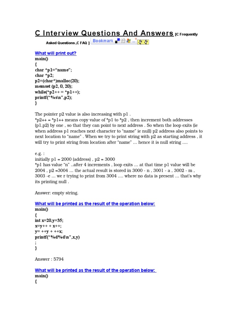 C Interview Questions and Answers | PDF | Teaching Methods & Materials