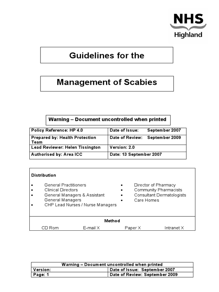 Scabies Guideline Sept 07.pdf | Medical Specialties | Clinical Medicine