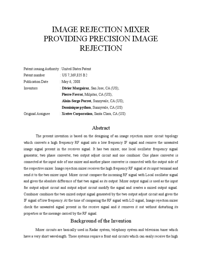 Image Rejection Mixer PDF Electronic Filter Electrical Impedance