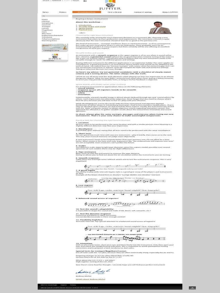 JUPITER - Buying A Brass Instrument | PDF | Brass Instruments | Musical ...