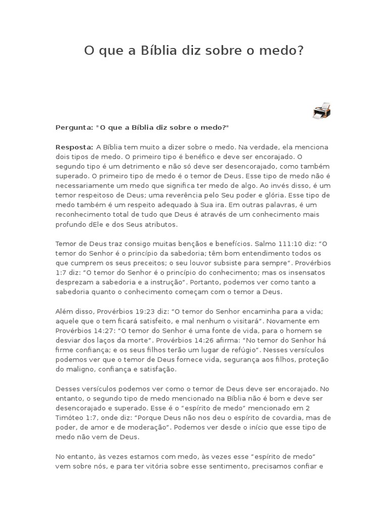O que a Bíblia ensina sobre o medo | PDF | Deus | Medo