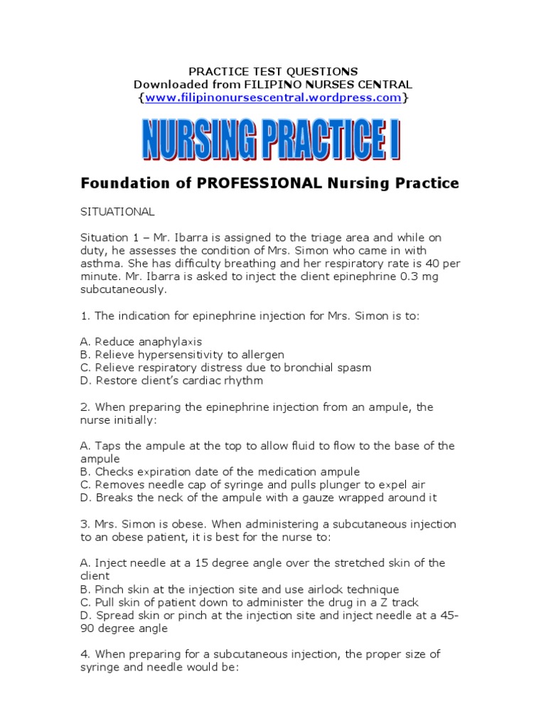 Foundation of PROFESSIONAL Nursing Practice Practice Test Questions Downloaded From FILIPINO