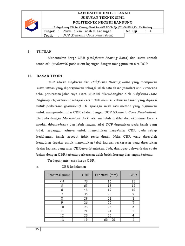 Penyelidikan CBR dengan DCP Tanah | PDF