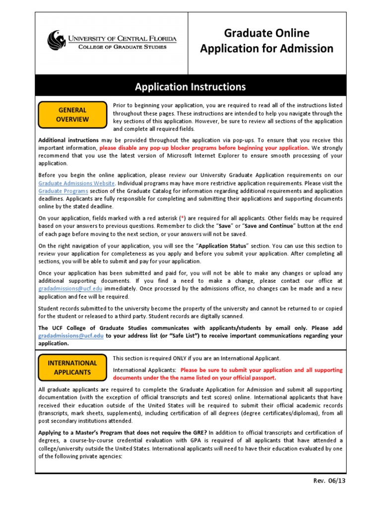 Application Instructions Graduate Online Application For Admission