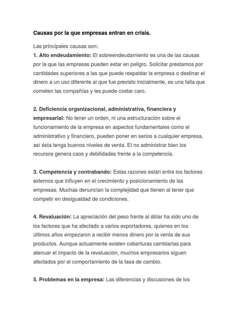 Causas Por La Que Empresas Entran en Crisis | PDF | Liquidación | Dividendo