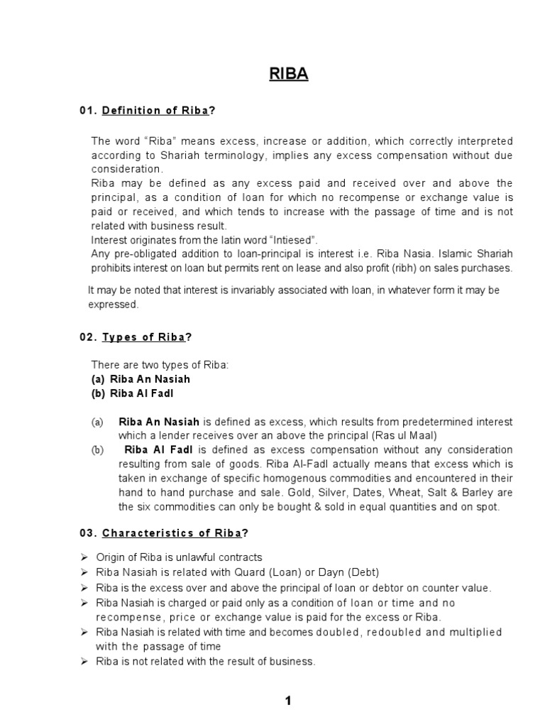 Riba Definition Characteristics Social Impact | PDF | Interest ...