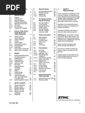 Stihl 025 parts list manual