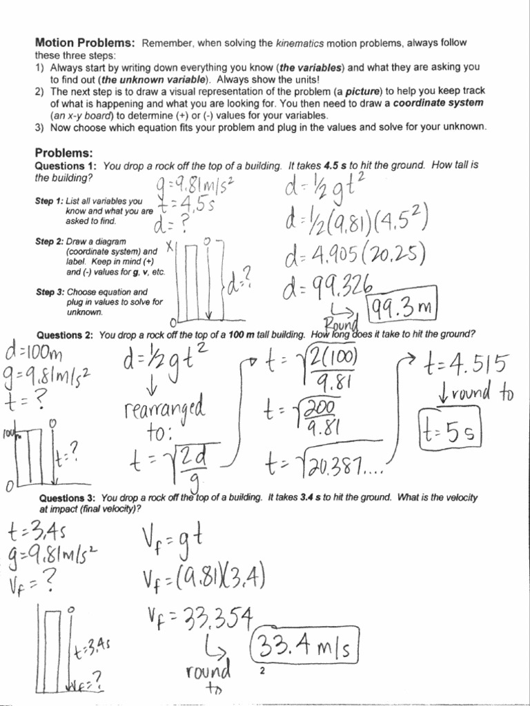 Free Fall Acceleration Due To Gravity Work Packet Answer Key | PDF ...