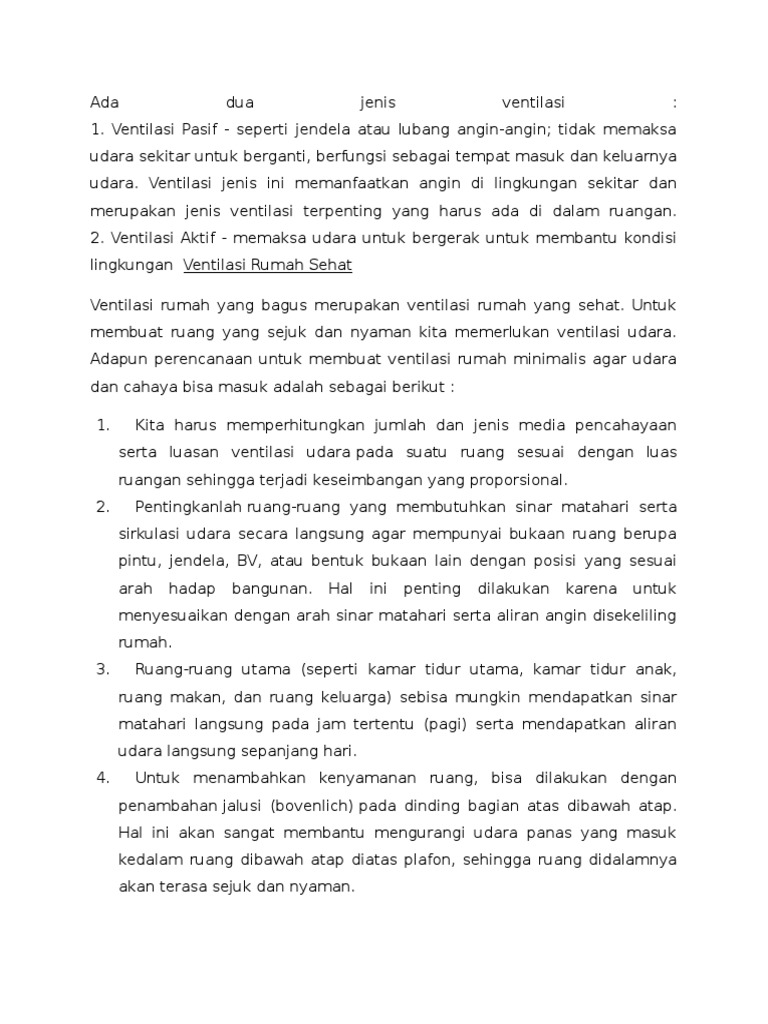 Ada Dua Jenis Ventilasi