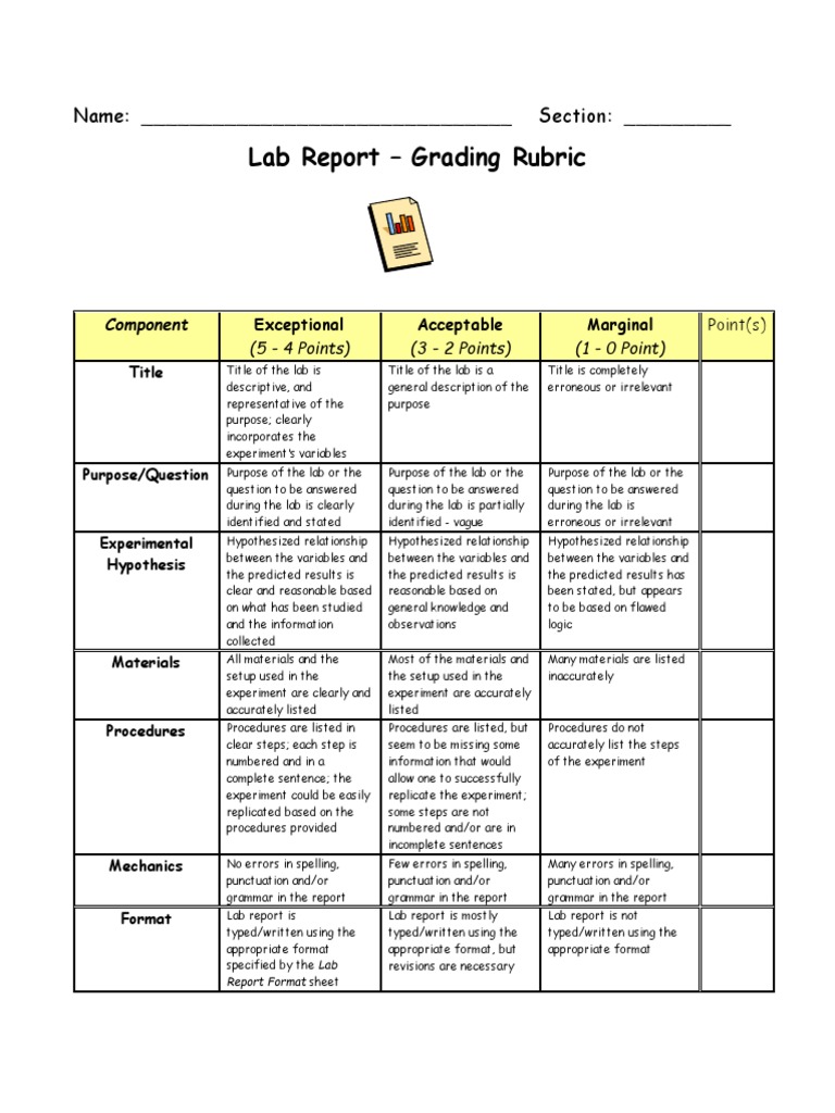 High School Lab Report Grading Rubric | PDF | Experiment | Hypothesis