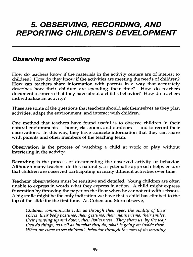 Observing, Recording and Reporting Childrens Development PDF | PDF ...