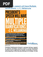 President's Speech Will Have Multiple Ramifications - J. C. Weliamuna
