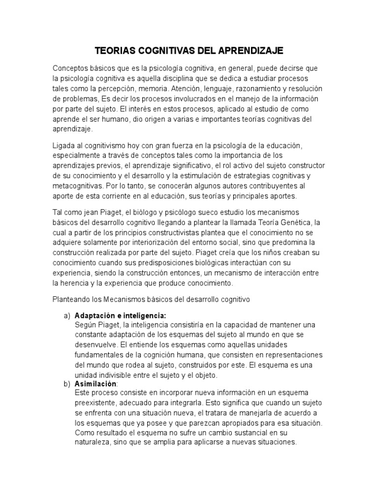 Teorías Cognitivas del Aprendizaje | PDF | Memoria | Aprendizaje