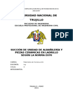 Succión de Unidad de Albañilería y Piezas Cerámicas en Ladrillo Según La Norma e070