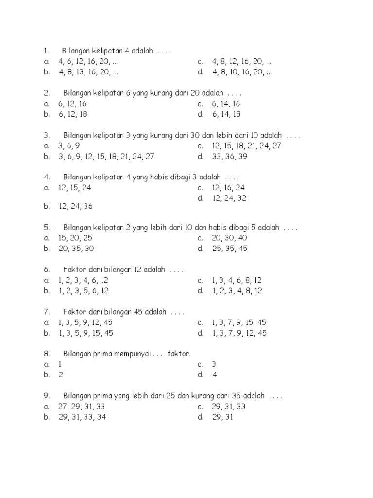 Latihan Soal Kelipatan Kelas 4 Sd Pdf