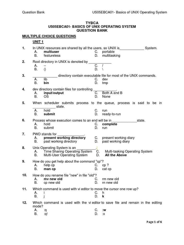 UNIX Operating System Question Bank | PDF | Command Line Interface ...