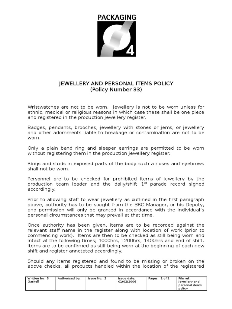 Jewellery Policy  PDF