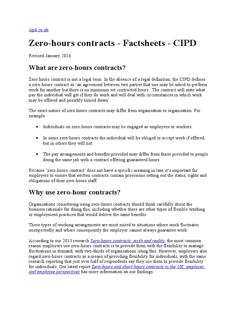 Zerohours Contracts Factsheets CIPD Self Employment Employment