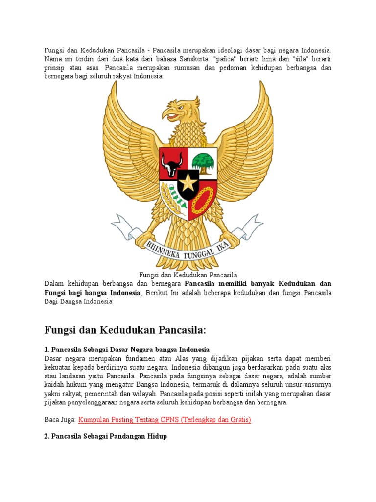 Fungsi Dan Kedudukan Pancasila