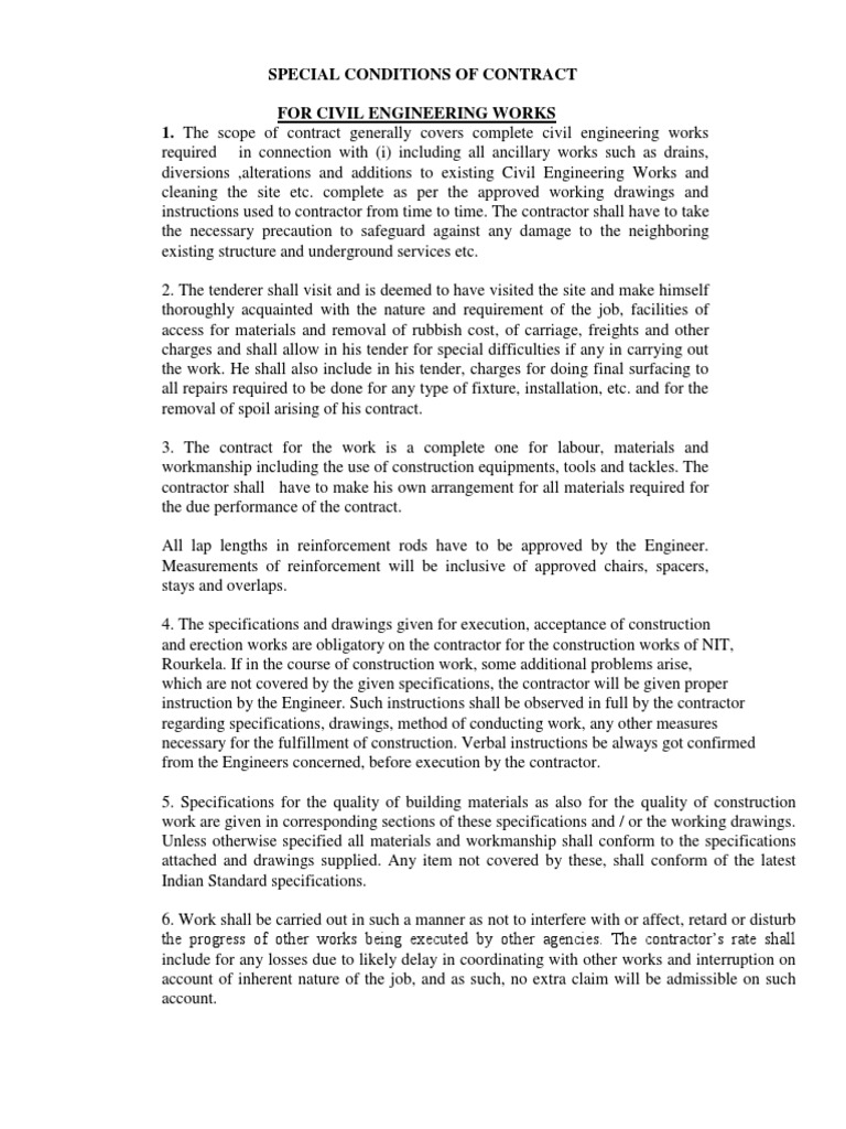 Special Conditions for Civil Works Contract | PDF | Specification ...