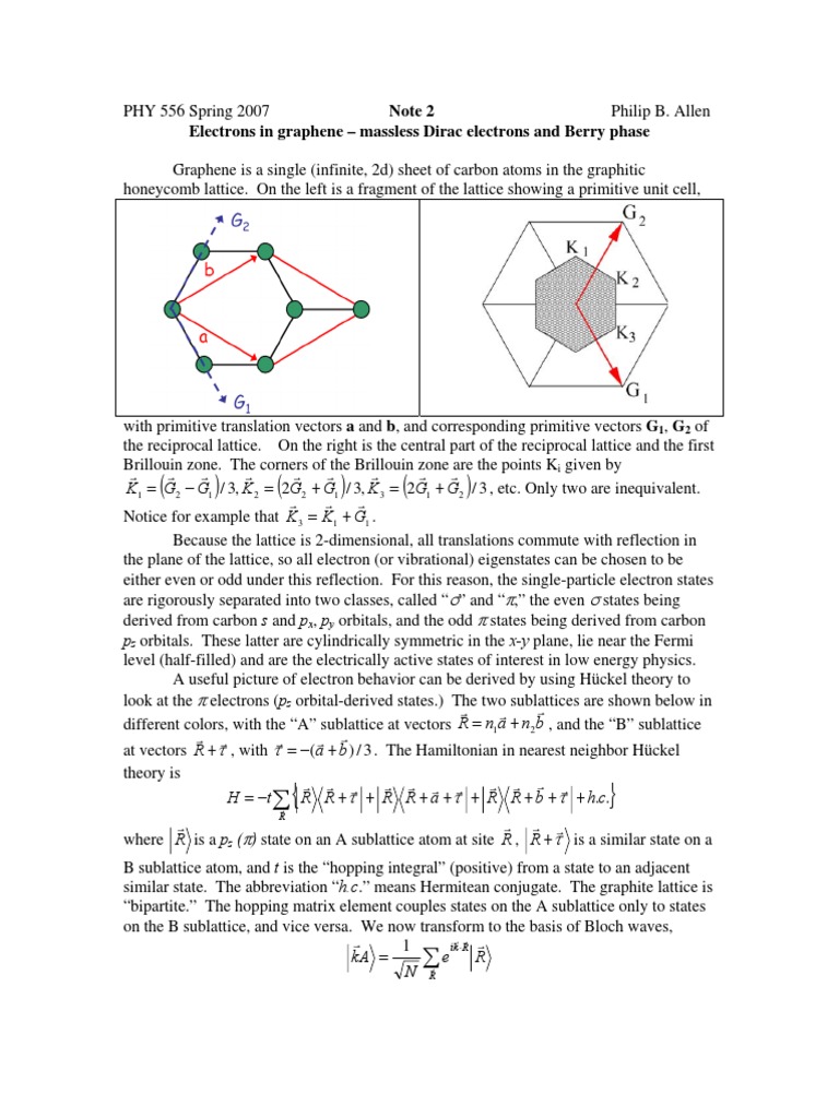 Electrons in Graphene - Massless Dirac Electrons and Berry Phase PDF | PDF