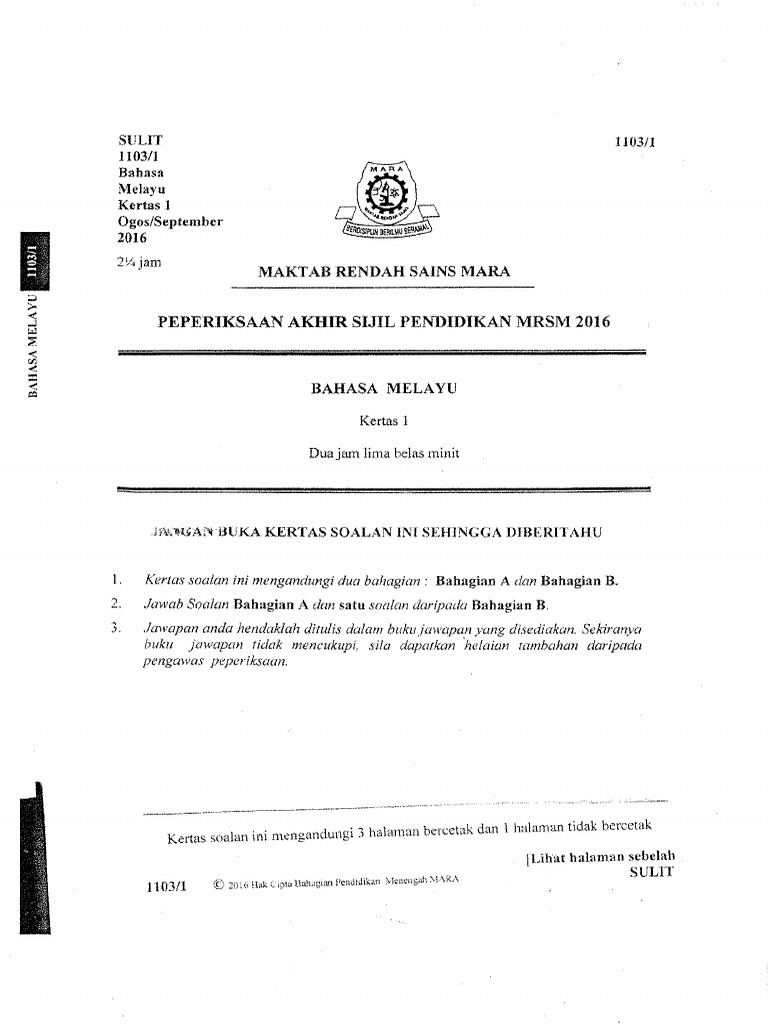 Soalan Dan Skema Jawapan Kertas 1 Dan Kertas 2 Percubaan Bm Spm 2016 Pdf