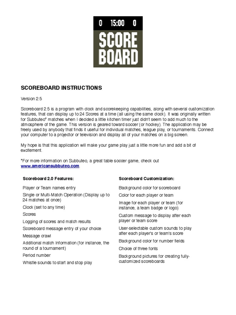 Scoreboard Instructions PDF Computer File Cascading Style Sheets