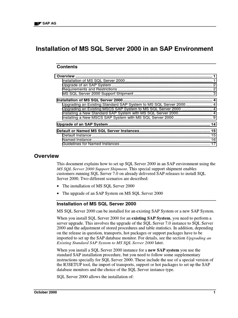 Installing MS SQL Server 2000 in SAP | PDF | Microsoft Sql Server ...