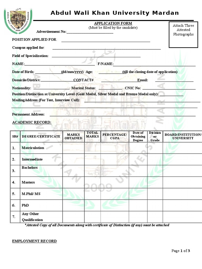 Application Form AWKUM-New | PDF | Doctor Of Philosophy | Academia