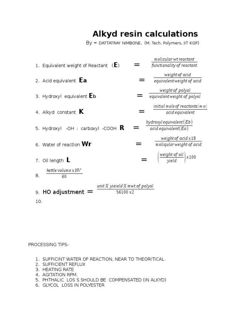 Alkyd Resin Calculations PDF