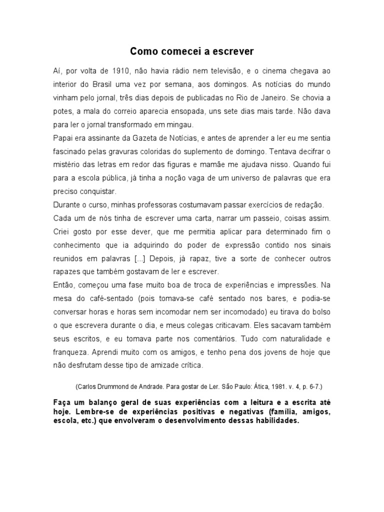 Como Comecei A Escrever | PDF