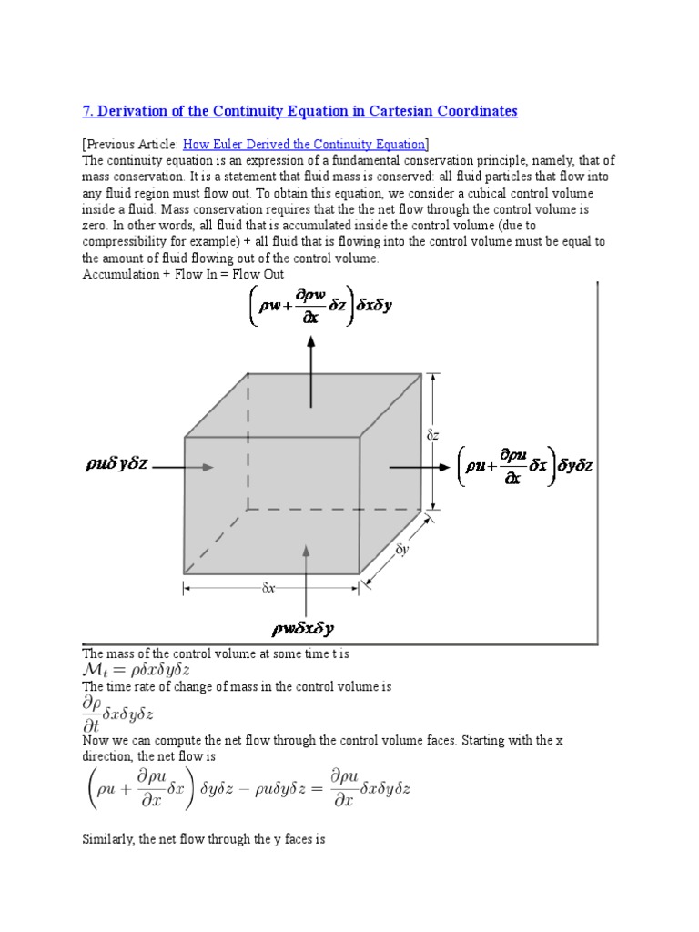 Continuity Equation Derivation in Cartesian | PDF | Radius | Fluid Dynamics