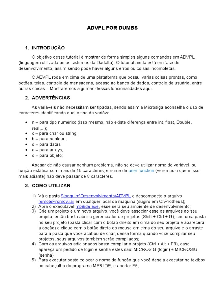 Tutorial Básico de ADVPL | PDF | Classe (programação de computadores ...