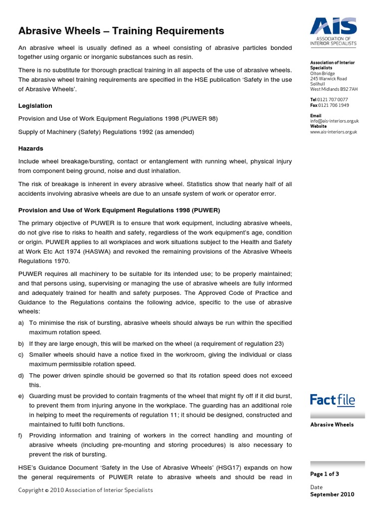 Abrasive Wheels Grinding (Abrasive Cutting) Occupational Safety And