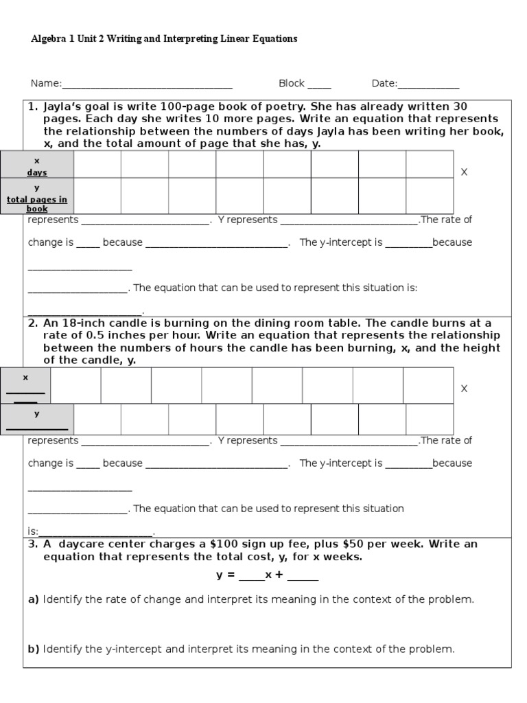 Writing Linear Equations in Algebra 1 | PDF | Self-Improvement