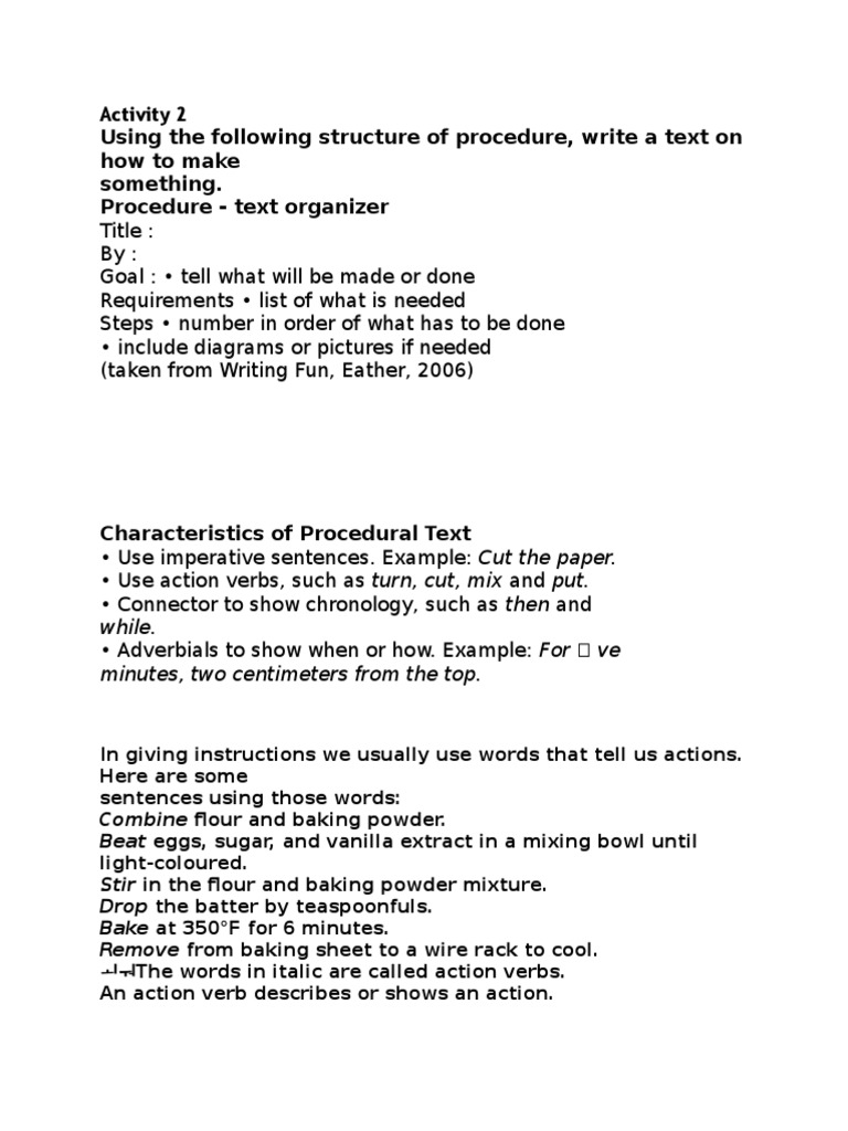 Activity 2 Using The Following Structure of Procedure, Write A Text On ...