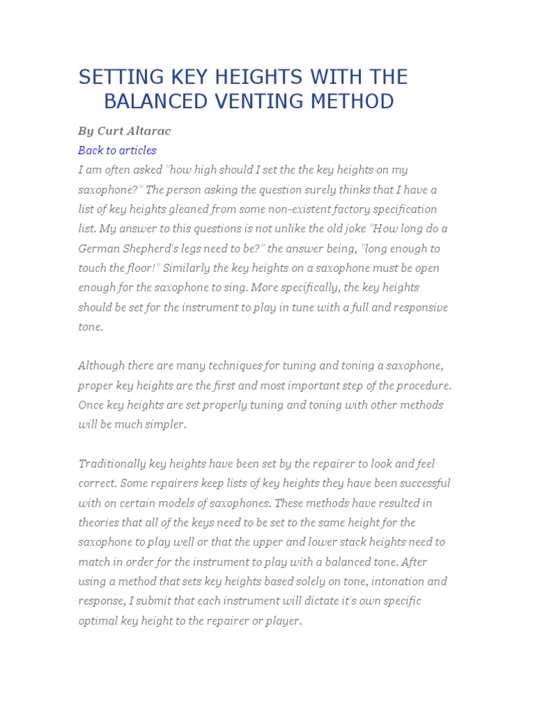 Setting Key Heights With The Balanced Venting Method PDF Saxophone