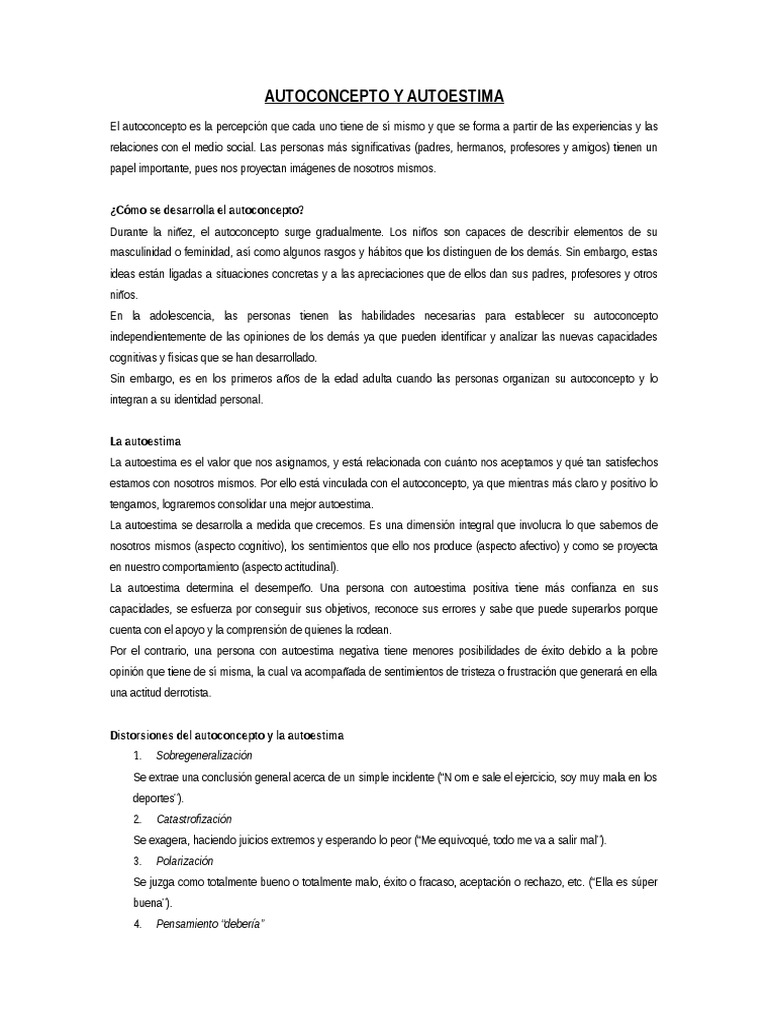 Autoconcepto y autoestima en la adolescencia | PDF | Autoestima | Las ...