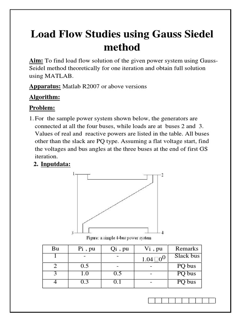 Load Flow Analysis via Gauss-Seidel | PDF | Technology & Engineering