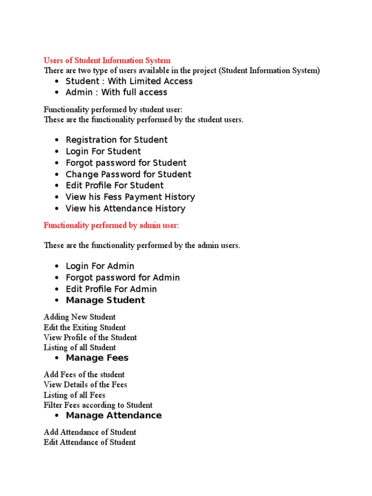 User Roles in Student Information System | PDF