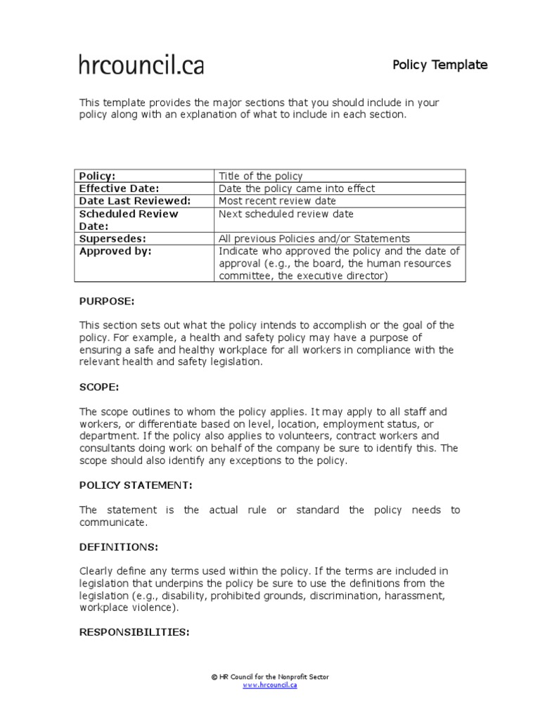 Policy Template Human Resources Employment