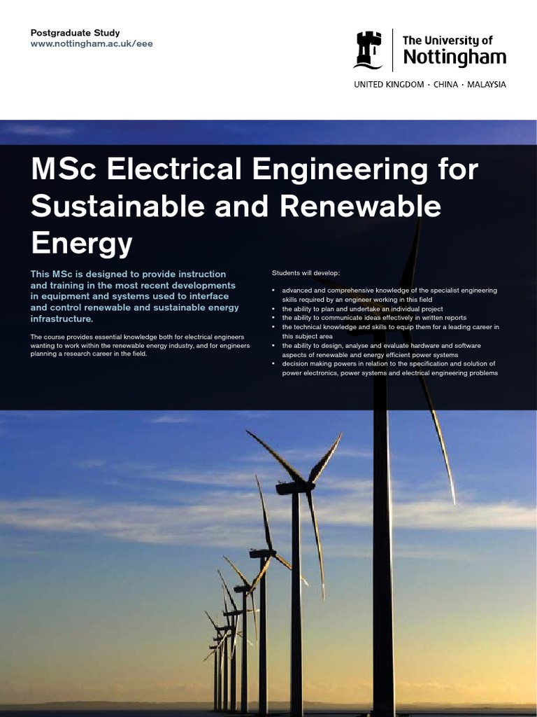Electrical Engineering for Sustainable and Renewable Energy Msc