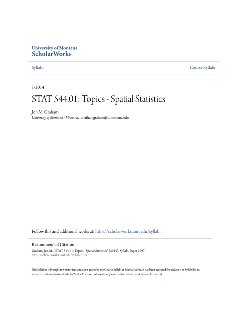 STAT 544.01 - Topics - Spatial Statistics | PDF | Syllabus | Analysis