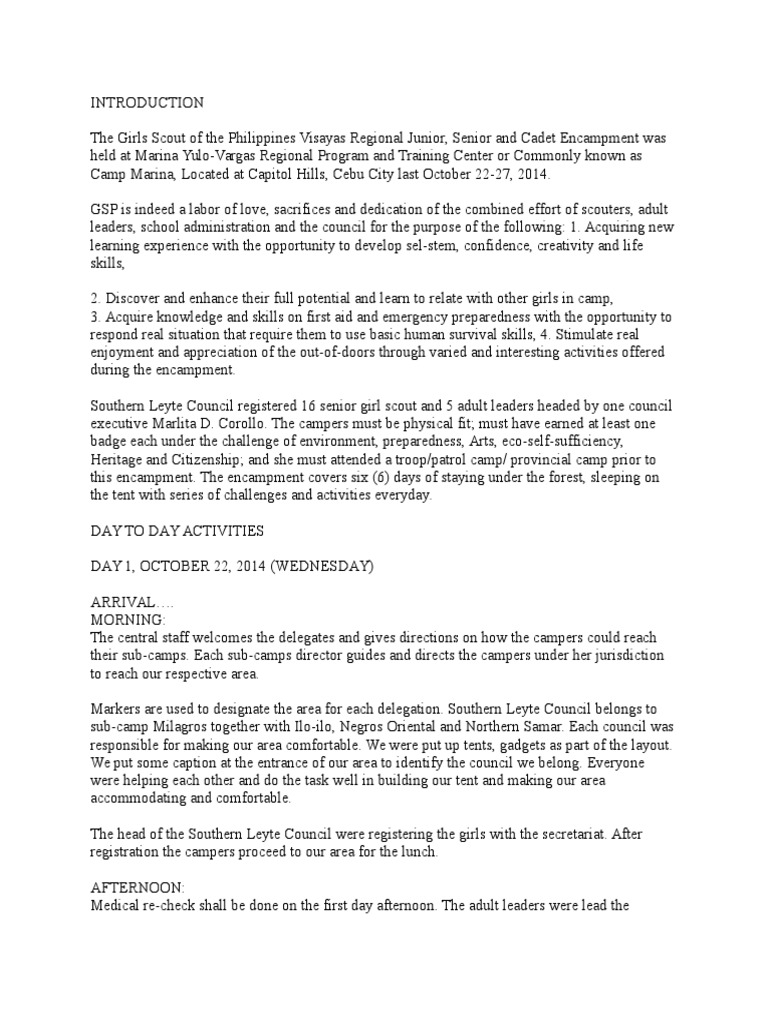 Narrative Report On Scouting PDF Scouting Youth Organizations