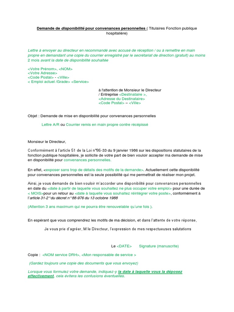 Demande de Disponibilité Pour Convenances Personnelles FPH