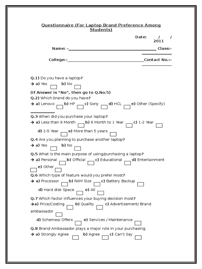 Questionnaire Laptop