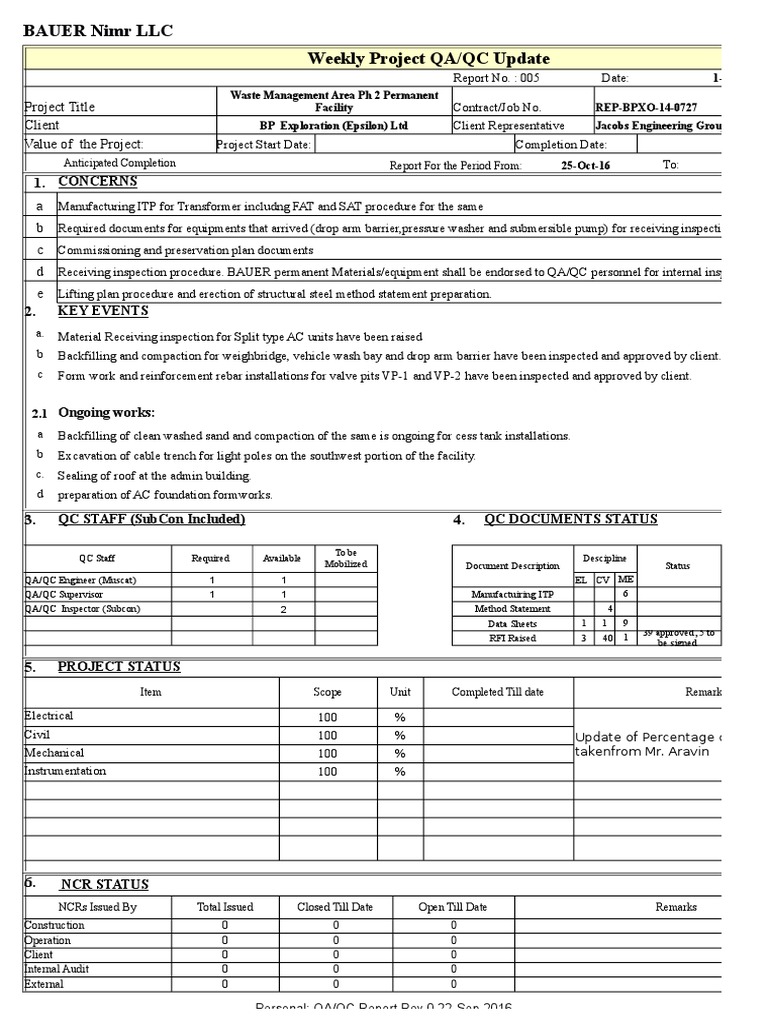 WMA PH2 Weekly QA - QC Report 005 | PDF | Industries | Engineering