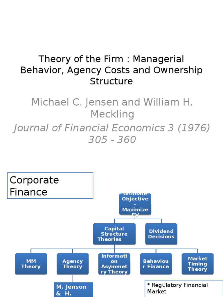 Agency Theory Jensen and Meckling 1976 Stocks Debt