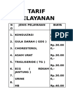 Tarif Pelayanan: N O Jenis Pelayanan Biaya